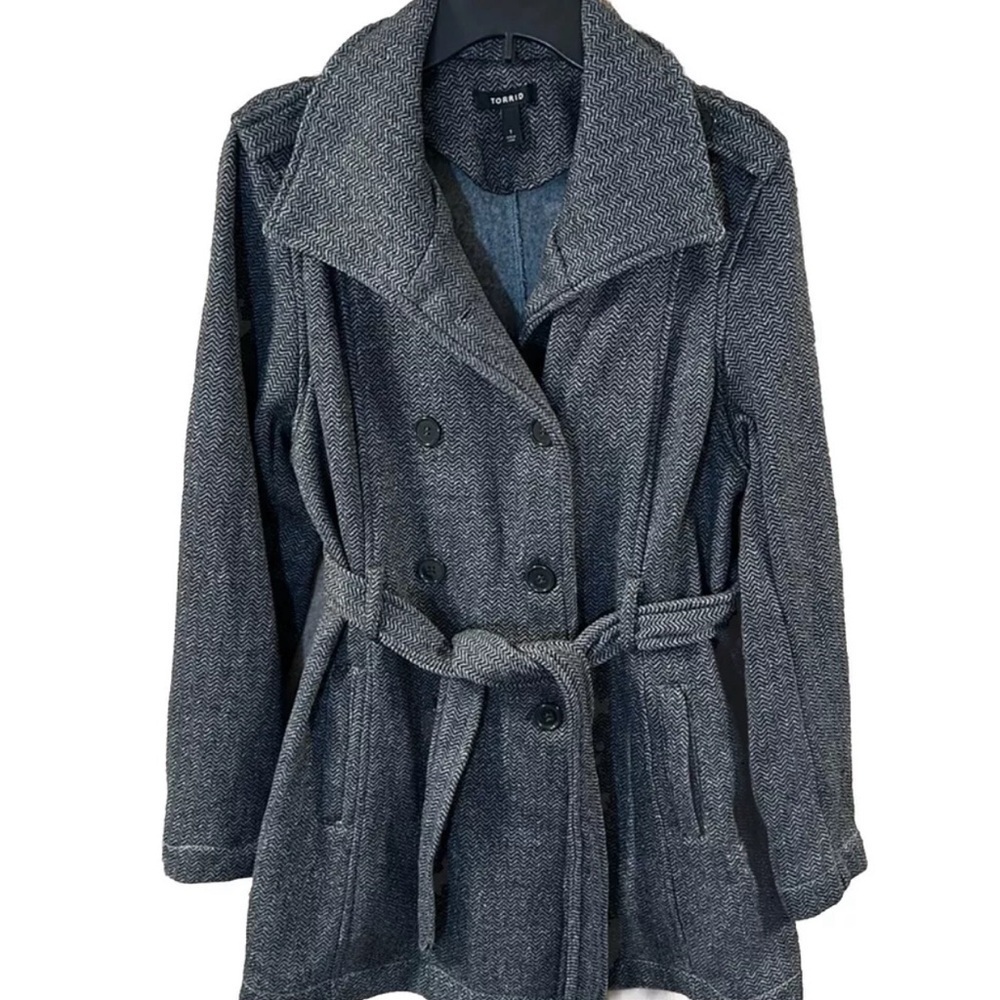 Torrid Gray & White Herringbone Double-Breast Peacoat Jacket - Women’s Size 1X